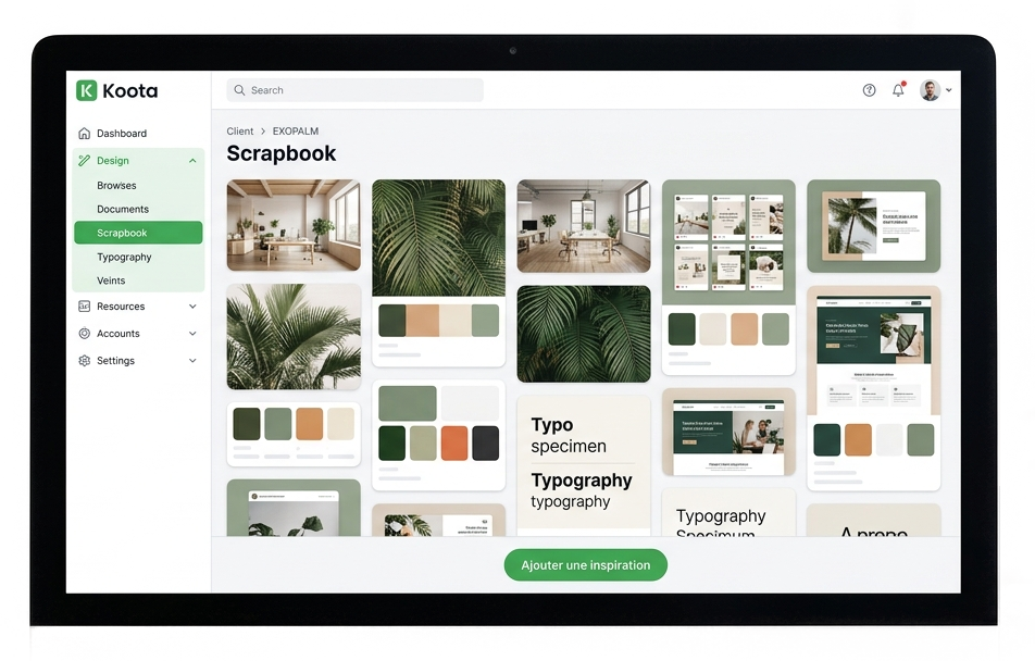 Scrapbook et Moodboard d'inspiration dans Koota