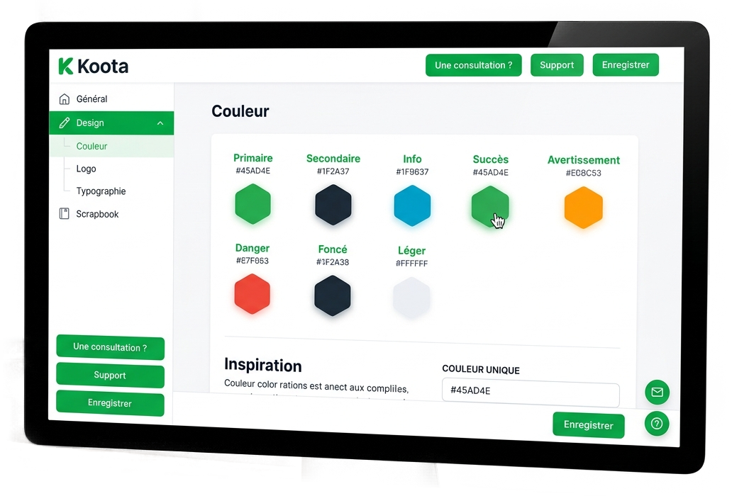 Section Design et Identité Visuelle dans Koota